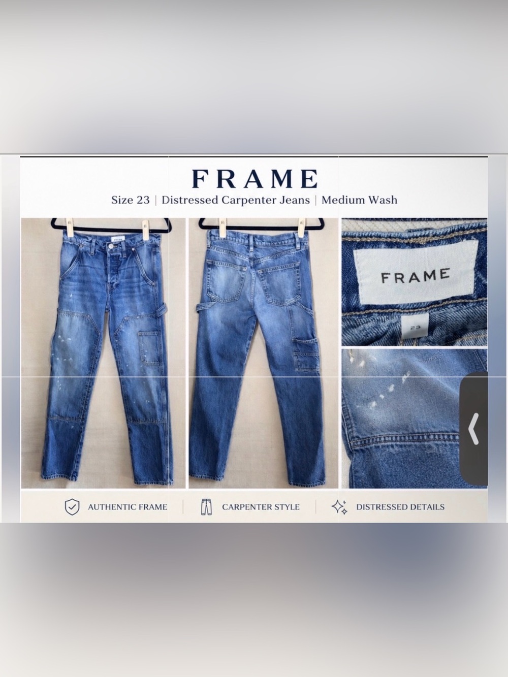 FRAME Carpenter Utility Jeans Size 23 Distressed Medium Wash Designer Denim